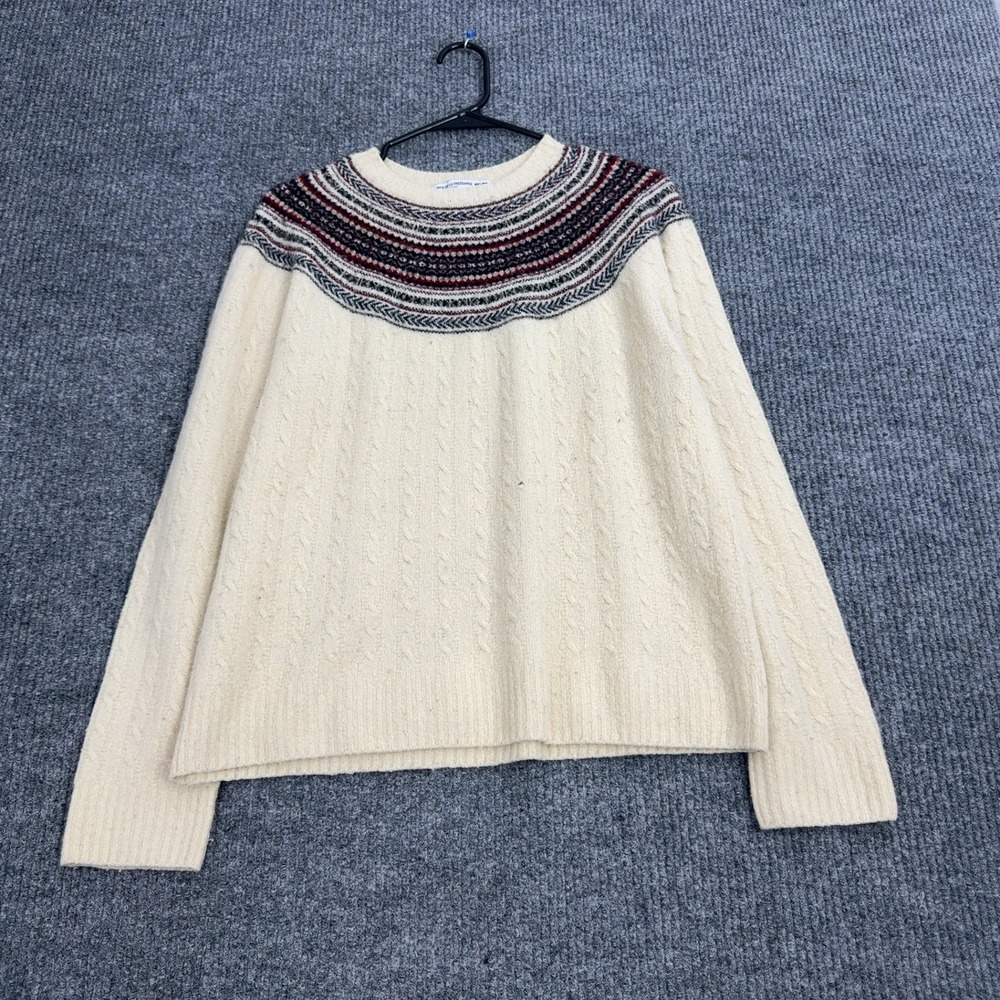 Uniqlo x Ines De‎ La Fressange Sweater Womens L Cream Wool Blend Fair Isle Yoke
